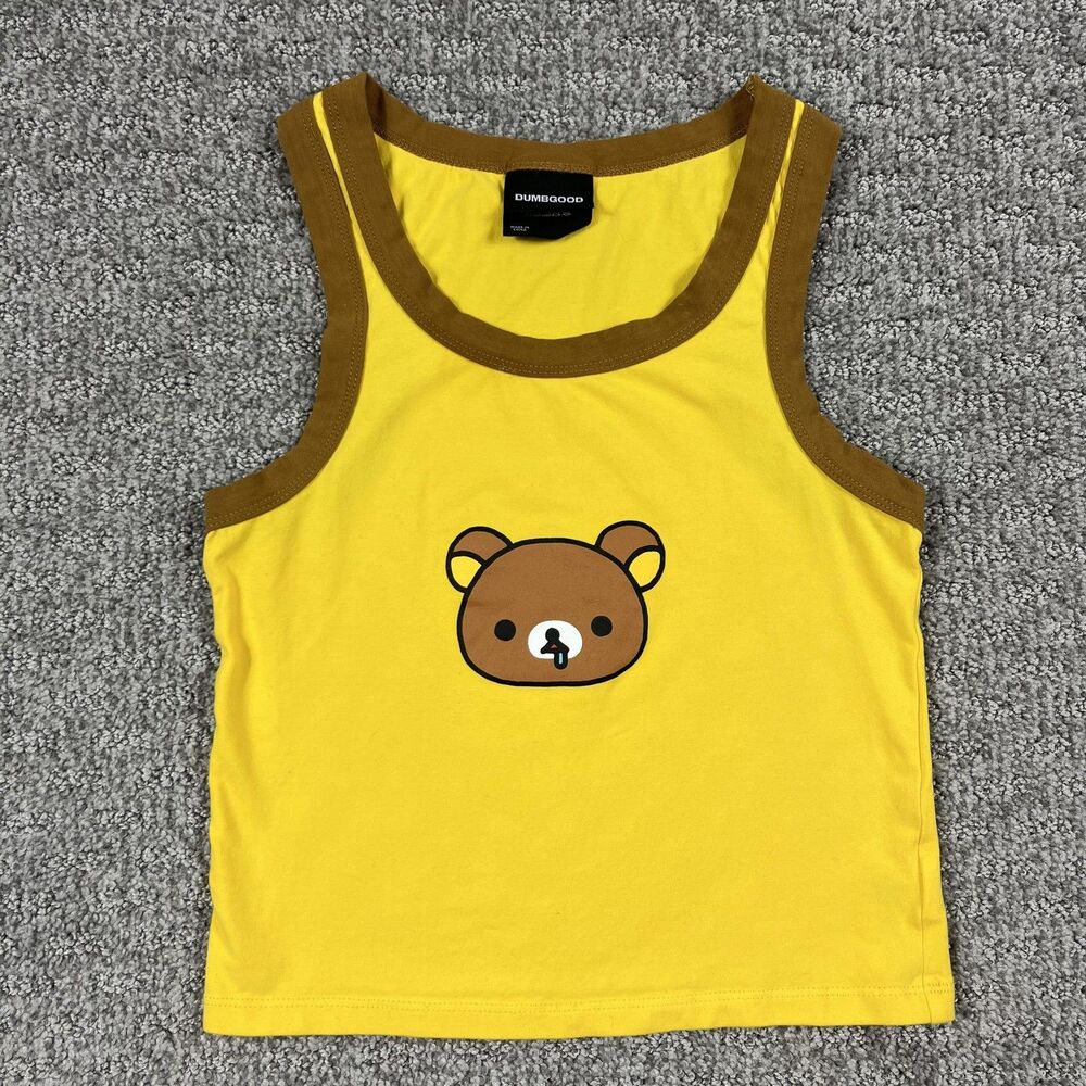 Dumbgood Tank Top Womens Small Yellow Rilakkuma Drool Bear Cropped Kawaii